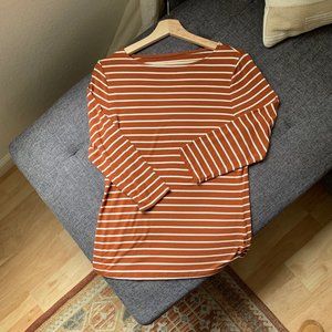 3/4 Length Sleeves Brown and White Striped Shirt